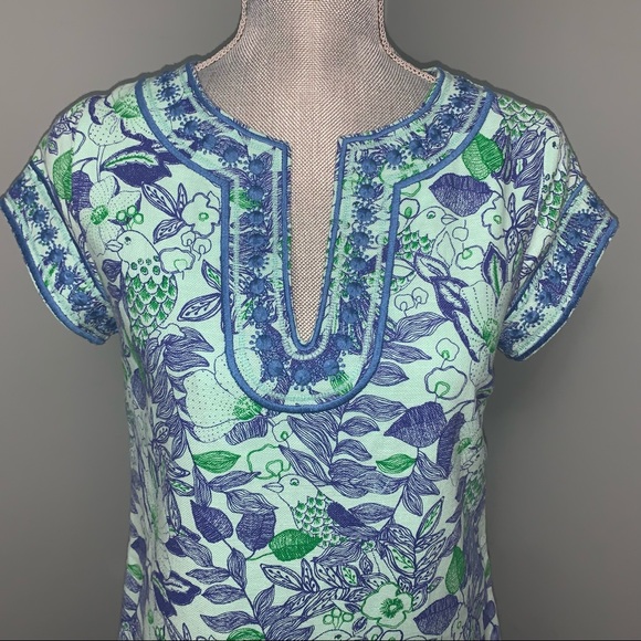 VINEYARD VINES Linen dress Embroidered flower bird tunic shift dress 00 wedding - Picture 6 of 13